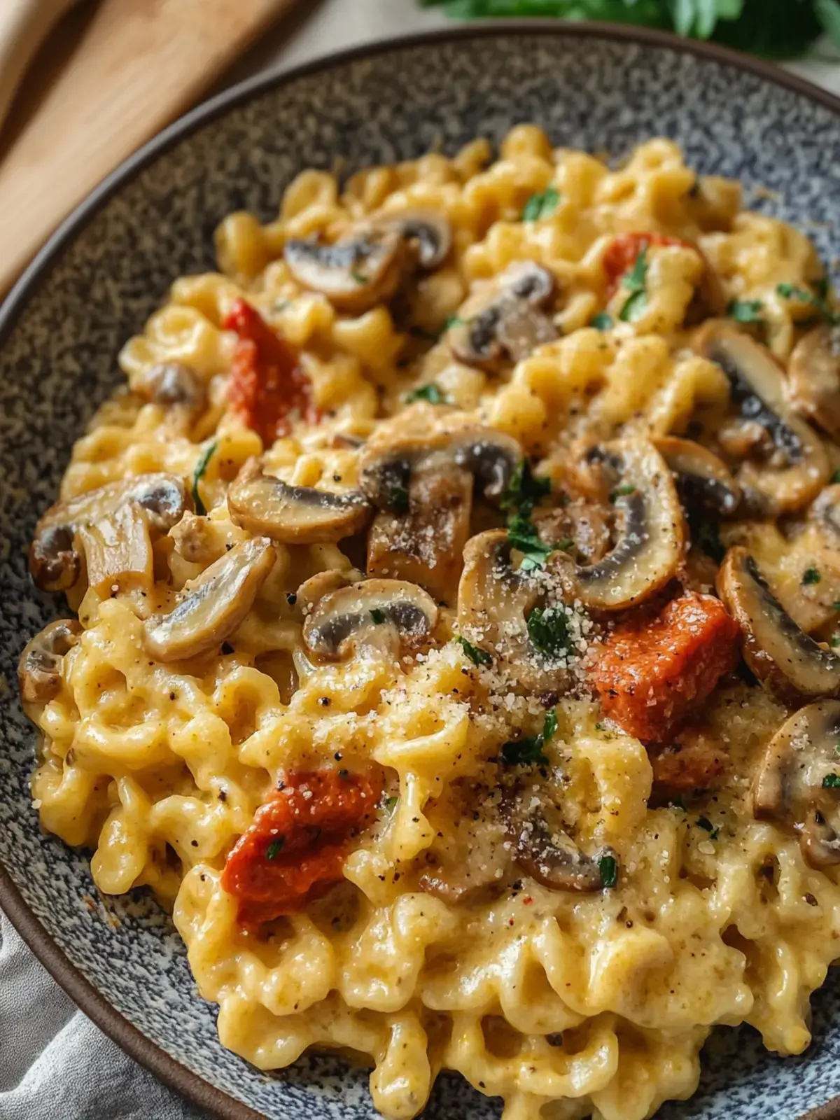 Paprika-Spätzle mit Champignons