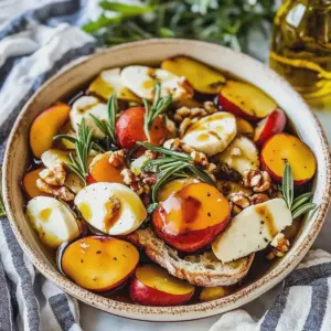 Pfirsichsalat frisch mit Mozzarella und Walnüssen