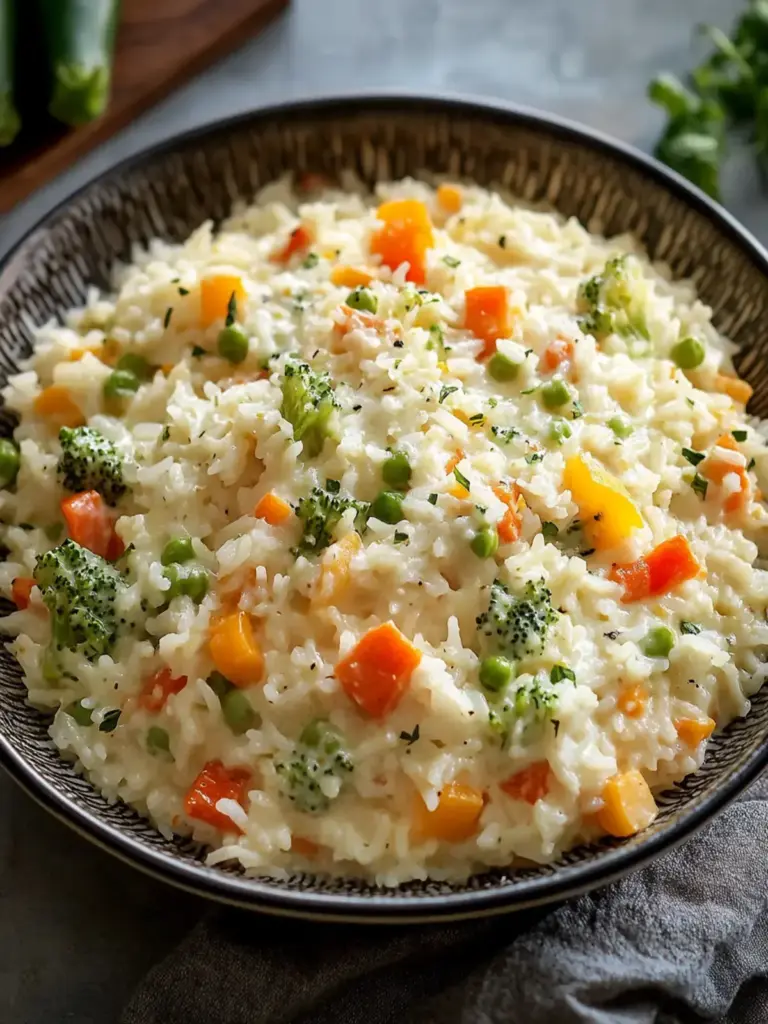 Reis mit Gemüse-Frischkäse-Sauce