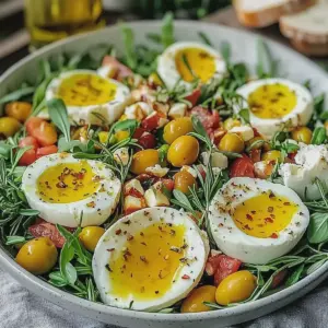 Rucola Mango Salat mit Pinienkernen