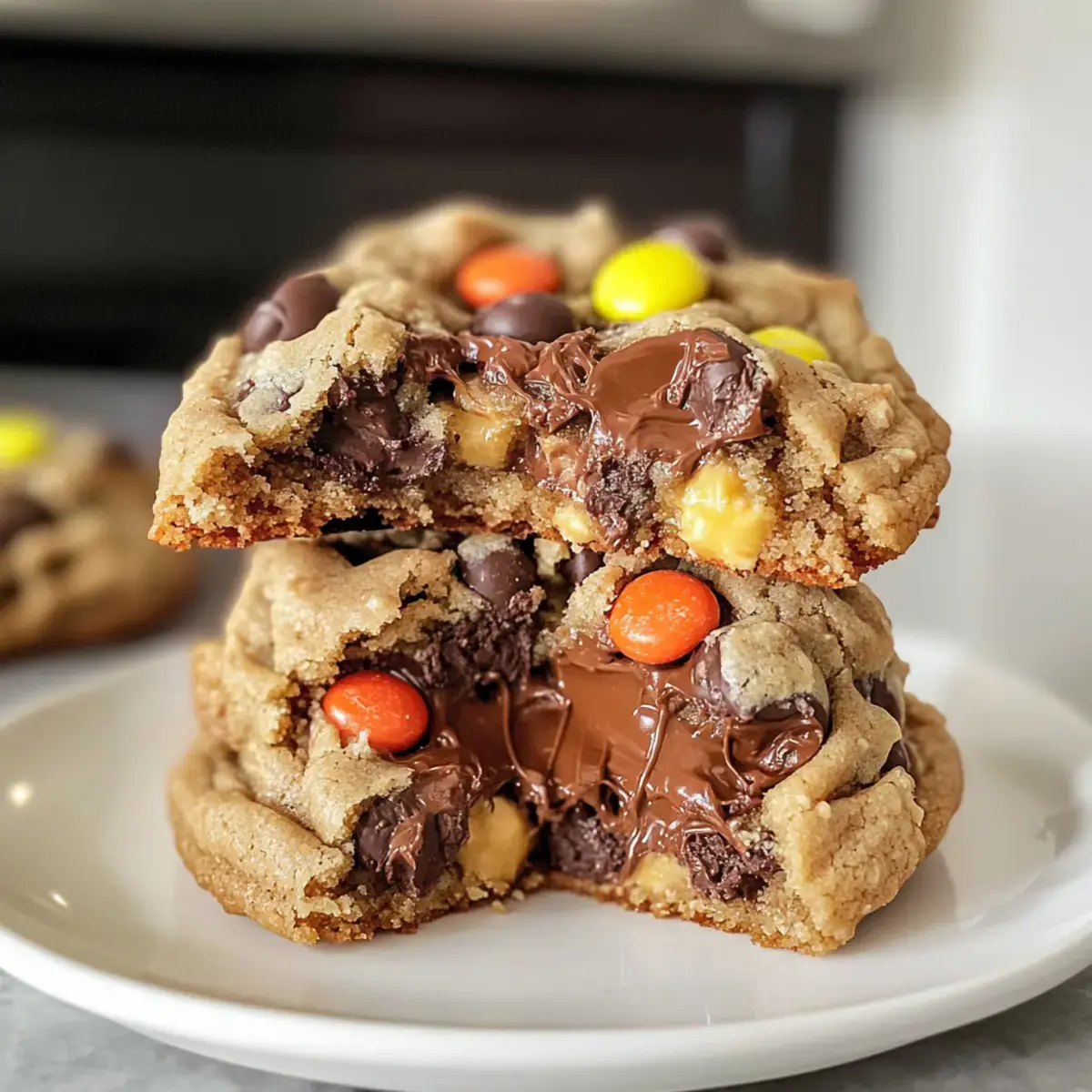 Irresistible Schokoladenkekse gefüllt mit Erdnussbutter & Nutella 2 Schokoladenkekse gefüllt mit Erdnussbutter & Nutella