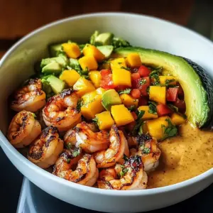 Shrimp und Avocado Schalen mit Mango Salsa