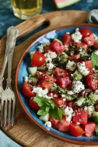 Erfrischender Sommersalat mit Wassermelone