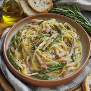 Cremige Spargel Pasta mit Schinken