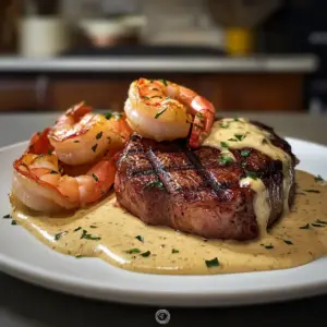 Surf und Turf mit cremiger Knoblauchsauce
