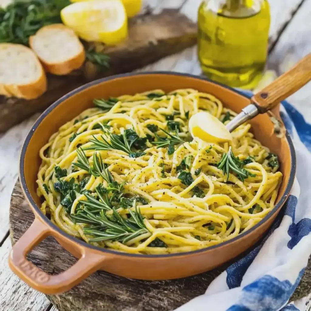 Zitronenspaghetti mit Spinat