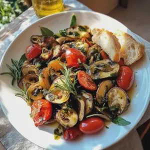 Zucchini Champignon Tomatensalat mit Balsamico