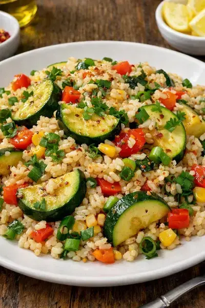 Schnelle und leckere Zucchini-Reis-Pfanne: Das beste hausgemachte Rezept 2 Zucchini-Reis-Pfanne