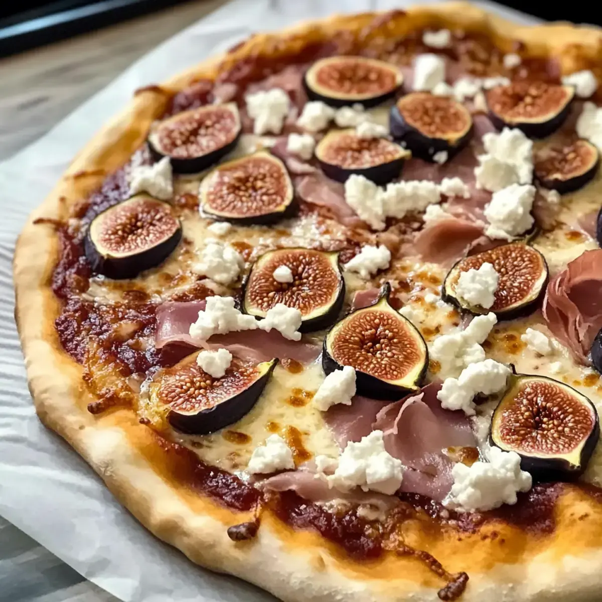 einfache Feigenpizza mit Ziegenkäse und Prosciutto