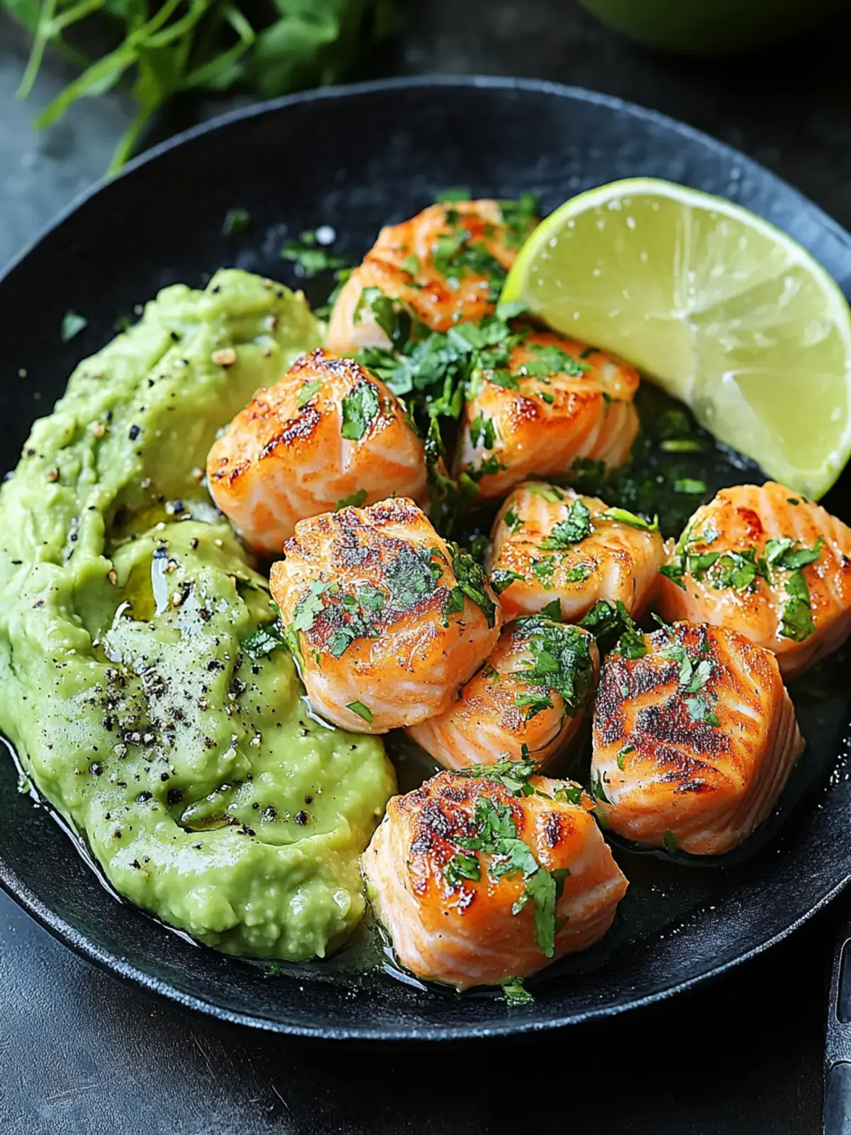 gebackene Lachsfrikadellen mit Avocadosauce