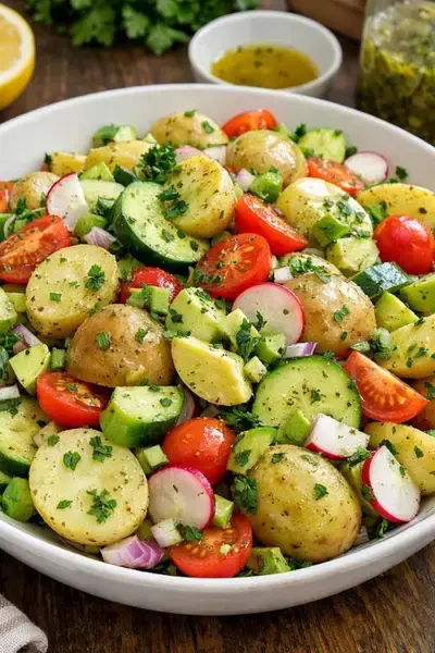 Leichtes Partysalat Rezept mit Kartoffeln – frisch und gesund 2 leichtes Partysalat Rezept mit Kartoffeln