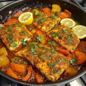 Scharfer marokkanischer Fisch in reichhaltiger Soße